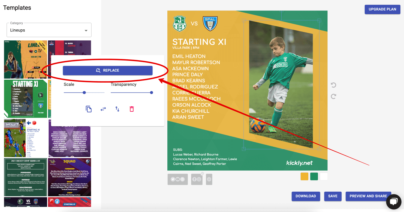 An image showing the Kickly user interface